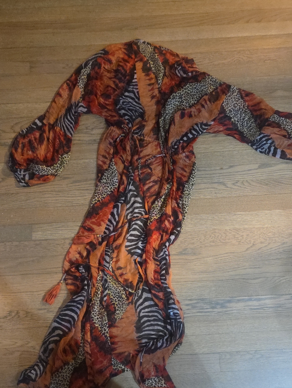 Women’s Animal Print Wrap Coverup Dress - Orange